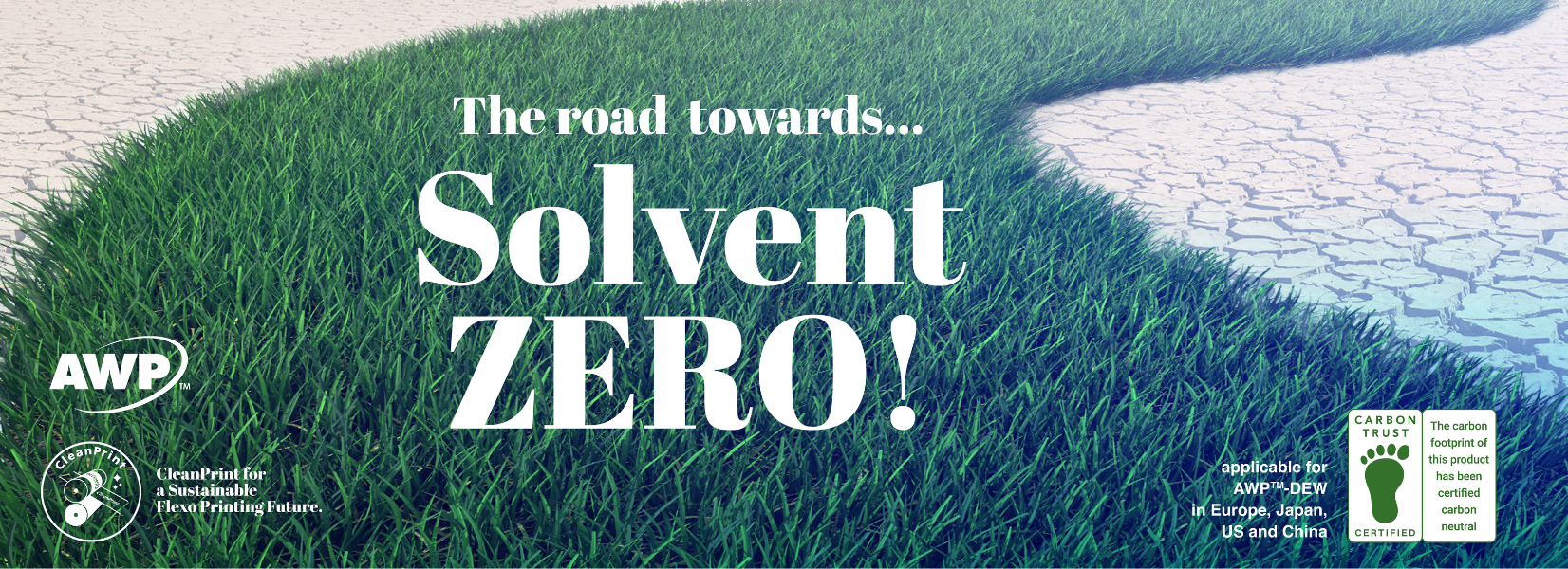 Green grass path with the text: The road towards... Solvent ZERO!